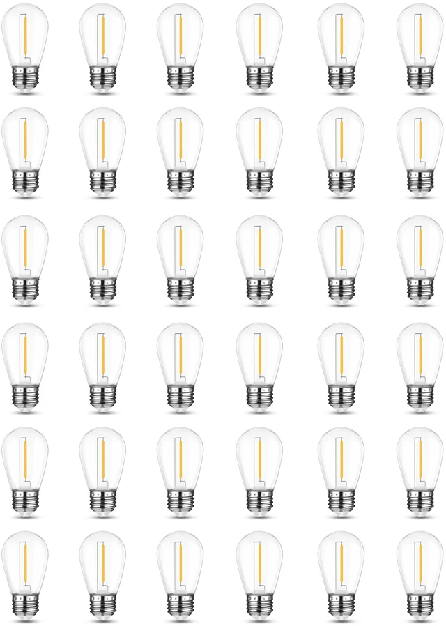 Main image of 36 Pack Shatterproof Outdoor String S14 Replacement Bulb, 1W,2700K Waterproof, LED Energy Efficient, Dimmable, E26 Base, Equal to 11W Incandescent Bulb, Warm White, Not Solar String Compatible