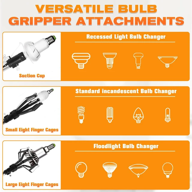 Alt view image 5 of 7 - 3-12FT Light Bulb Changer for High Ceilings with Baskets and Suction Cup 18FT Reach Telescopic Extension Pole, Light Bulb Extension Pole Changer for High Ceilings and Recessed Lights