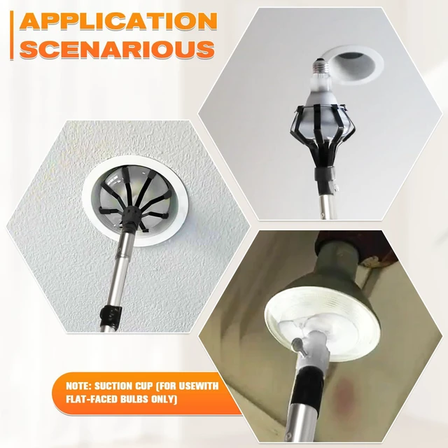 Alt view image 7 of 7 - 3-12FT Light Bulb Changer for High Ceilings with Baskets and Suction Cup 18FT Reach Telescopic Extension Pole, Light Bulb Extension Pole Changer for High Ceilings and Recessed Lights