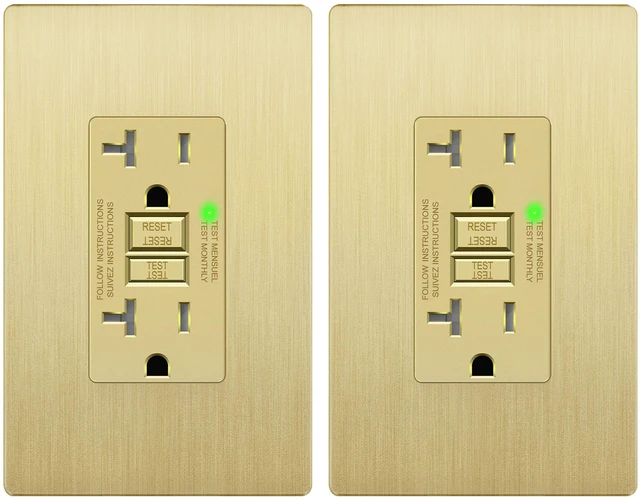 Main image of GFCI Outlet 20Amp, Brushed Wall Plate, ETL Listed, Matte Gold, 2-Pack Tamper-Resistant, LED Indicator, Screwless Wall Plate, GFCI Receptacle, Thermoplastic, No-False-Trip, Matte Gold