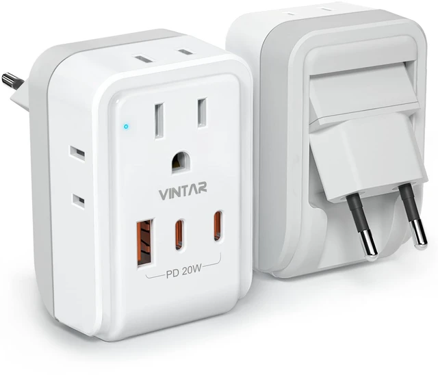 Main image of 1 Pack European Travel Plug Adapter, PD 20W Type C Foldable Adaptor 7 in 1 with 4 AC Outlets 3 USB Ports(2 USB C), International Power Adapter for US to Most of Europe EU Italy Spain France