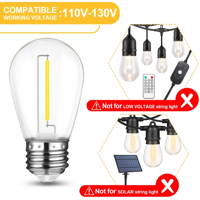 Alt view image 6 of 7 - 24 Pack Shatterproof Outdoor String S14 Replacement Bulb, 1W,4000K Waterproof, LED Energy Efficient, Dimmable, E26 Base, Equal to 11W Incandescent, Neutral White, Not Solar String Compatible