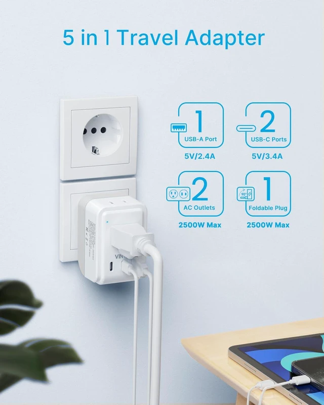 Alt view image 5 of 6 - Foldable Italy Travel Plug Adapter, 2 Pack Type L Adapter with USB-C 2 Outlets, 3 USB Ports, 3 Prong Grounded Plug, Power Adapter for US to Italy Rome Chile Uruguay Libya