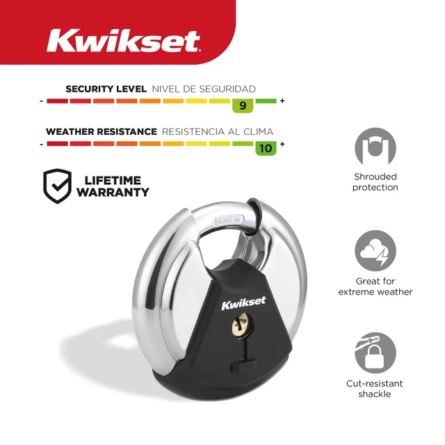 Alt view image 2 of 7 - Discus Padlock with Boron Carbide Shackle, 3-1/8" Body, 1-Pack Circular Body Shields the Shackle From Bolt Cutters; Weather-Resistant for Sheds, Gates and Storage Units