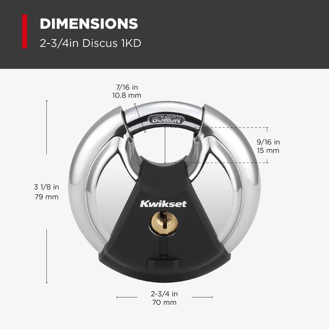 Alt view image 3 of 7 - Discus Padlock with Boron Carbide Shackle, 3-1/8" Body, 1-Pack Circular Body Shields the Shackle From Bolt Cutters; Weather-Resistant for Sheds, Gates and Storage Units