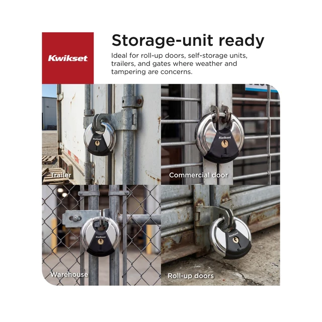 Alt view image 4 of 7 - Discus Padlock with Boron Carbide Shackle, 3-1/8" Body, 1-Pack Circular Body Shields the Shackle From Bolt Cutters; Weather-Resistant for Sheds, Gates and Storage Units