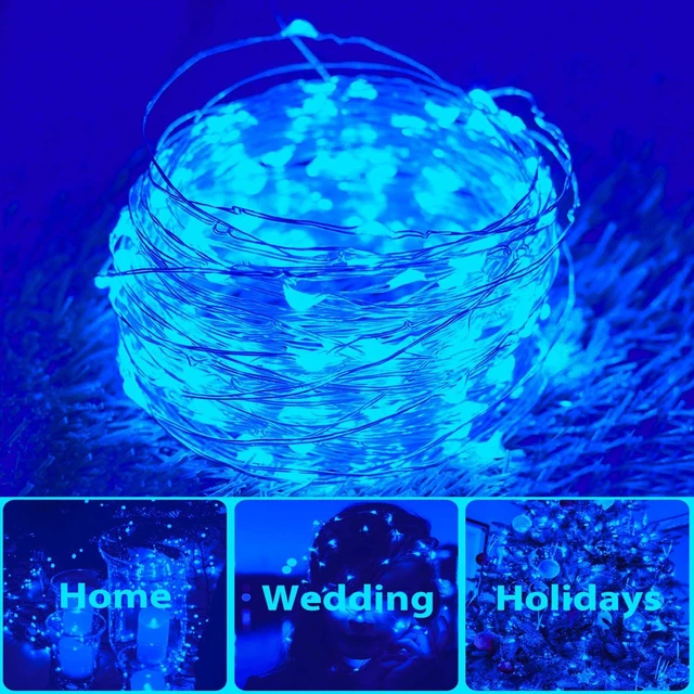 Alt view image 2 of 6 - 4 Pack Solar Fairy String Lights, 400 LED Blue Christmas Copper Wire Lights IP65 Waterproof, Auto Dusk-to-Dawn, 8 Lighting Modes, Flexible Styling, Garden Patio Outdoor Use, Halloween Holiday Decor