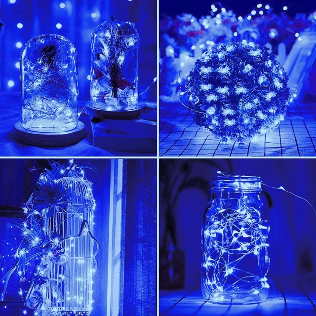 Alt view image 4 of 6 - 4 Pack Solar Fairy String Lights, 400 LED Blue Christmas Copper Wire Lights IP65 Waterproof, Auto Dusk-to-Dawn, 8 Lighting Modes, Flexible Styling, Garden Patio Outdoor Use, Halloween Holiday Decor