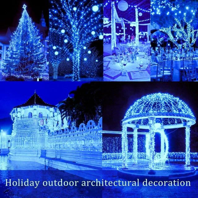 Alt view image 3 of 6 - 4 Pack Solar Fairy String Lights, 400 LED Blue Christmas Copper Wire Lights IP65 Waterproof, Auto Dusk-to-Dawn, 8 Lighting Modes, Flexible Styling, Garden Patio Outdoor Use, Halloween Holiday Decor