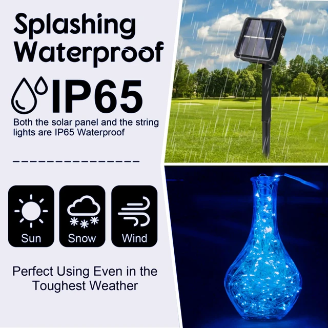 Alt view image 6 of 6 - 4 Pack Solar Fairy String Lights, 400 LED Blue Christmas Copper Wire Lights IP65 Waterproof, Auto Dusk-to-Dawn, 8 Lighting Modes, Flexible Styling, Garden Patio Outdoor Use, Halloween Holiday Decor