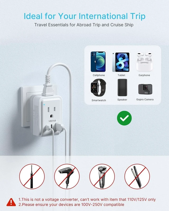Alt view image 6 of 6 - Foldable Italy Travel Plug Adapter, 2 Pack Type L Adapter with USB-C 2 Outlets, 3 USB Ports, 3 Prong Grounded Plug, Power Adapter for US to Italy Rome Chile Uruguay Libya