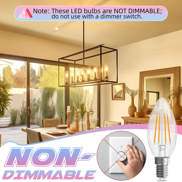 Alt view image 4 of 7 - Candelabra Light Bulbs, 60W Equivalent, E12 LED Bulb, 2700K Soft White LED Chandelier Bulb, 6 Pack B10 Candle Bulbs, 90+CRI, 600LM, Clear Glass, Non-Dimmable