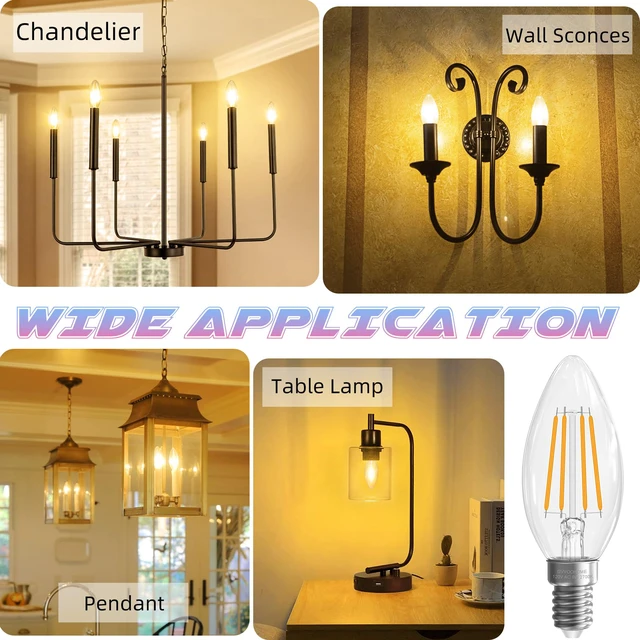 Alt view image 7 of 7 - Candelabra Light Bulbs, 60W Equivalent, E12 LED Bulb, 2700K Soft White LED Chandelier Bulb, 6 Pack B10 Candle Bulbs, 90+CRI, 600LM, Clear Glass, Non-Dimmable
