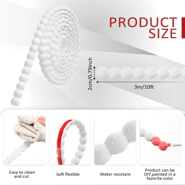 Alt view image 2 of 6 - Flexible Bead Molding Trim Peel and Stick White 10ft /20 mm Pearl Beads Design for Mirror Frame, Bathroom Backsplash, TV Wall Edge, Ceiling, Cabinet, Foam Material, Easy DIY