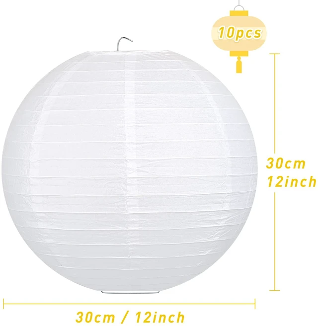 Alt view image 2 of 7 - 10pcs White Paper Lanterns, 12 inch Hanging Lantern Hanging Round Chinese Paper Lanterns, for Party Decoration, Wedding Anniversary