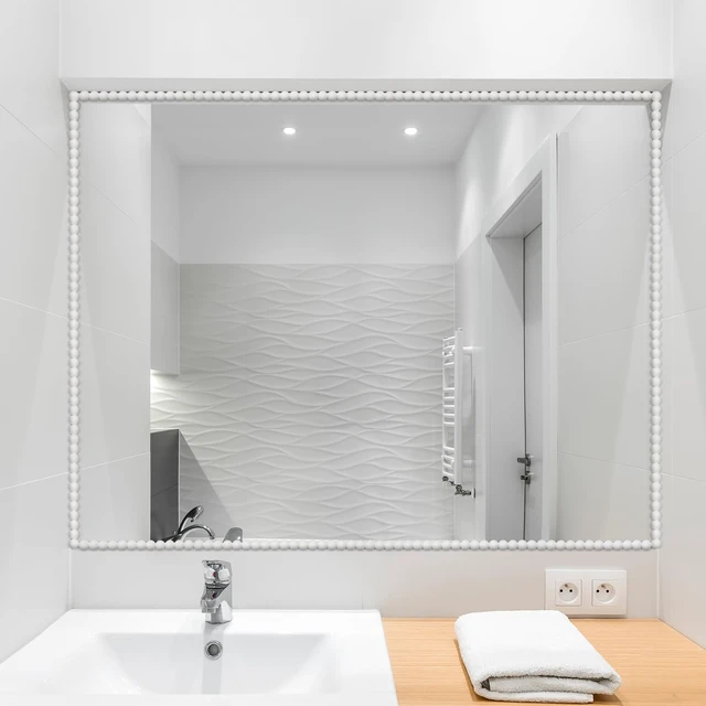 Alt view image 3 of 6 - Flexible Bead Molding Trim Peel and Stick White 10ft /20 mm Pearl Beads Design for Mirror Frame, Bathroom Backsplash, TV Wall Edge, Ceiling, Cabinet, Foam Material, Easy DIY