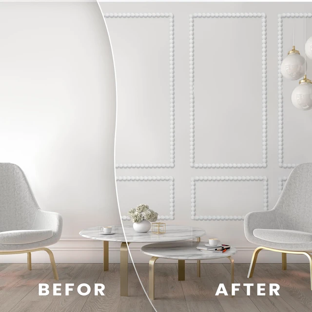 Alt view image 4 of 6 - Flexible Bead Molding Trim Peel and Stick White 10ft /20 mm Pearl Beads Design for Mirror Frame, Bathroom Backsplash, TV Wall Edge, Ceiling, Cabinet, Foam Material, Easy DIY