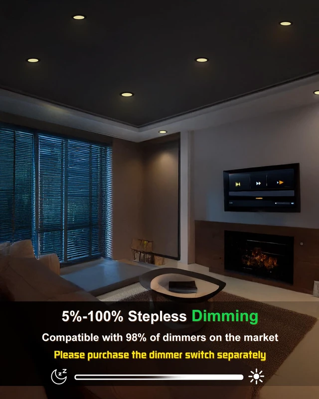 Alt view image 4 of 7 - 6 Pack 6 Inch Black LED Recessed Ceiling Light, 5CCT, Dimmable 2700K-5000K Selectable, 1080LM, 12W Eqv 110W 120V, with Junction Box, Damp & IC Rated, ETL & Energy Star Certified