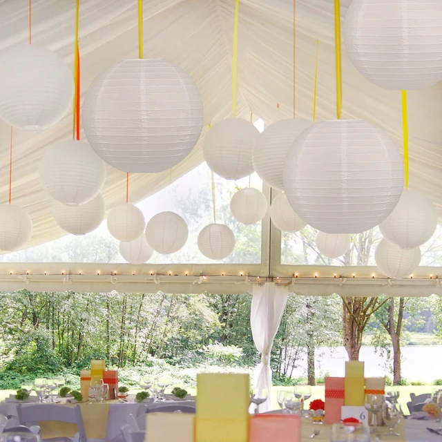 Alt view image 6 of 7 - 10pcs White Paper Lanterns, 12 inch Hanging Lantern Hanging Round Chinese Paper Lanterns, for Party Decoration, Wedding Anniversary