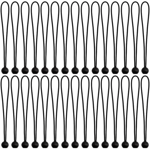 Main image of 30 Pcs Bungee Cords with Balls 12 inch Black Ball Bungees Heavy Duty Tarp Bungee Cords Trap Weather Resistant Tie Down Strap for Camping, Tents, Cargo, Holding Wire and Hoses