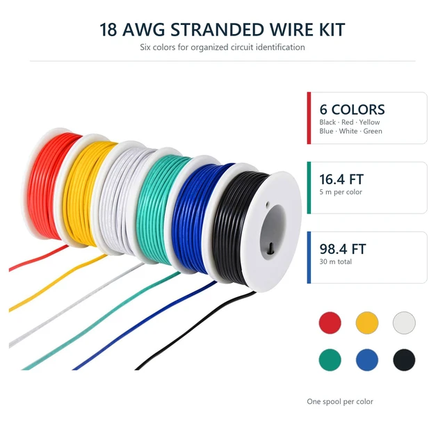 Alt view image 4 of 7 - 18 AWG Stranded Wire Kit, Tinned Copper, 6 Colors, 16.4 ft Each Tinned Copper Wire, PVC (OD: 1.85 mm), Stranded Wire, Hookup Wires for DIY DC/AC