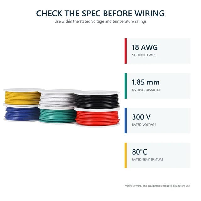 Alt view image 5 of 7 - 18 AWG Stranded Wire Kit, Tinned Copper, 6 Colors, 16.4 ft Each Tinned Copper Wire, PVC (OD: 1.85 mm), Stranded Wire, Hookup Wires for DIY DC/AC