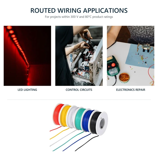 Alt view image 7 of 7 - 18 AWG Stranded Wire Kit, Tinned Copper, 6 Colors, 16.4 ft Each Tinned Copper Wire, PVC (OD: 1.85 mm), Stranded Wire, Hookup Wires for DIY DC/AC