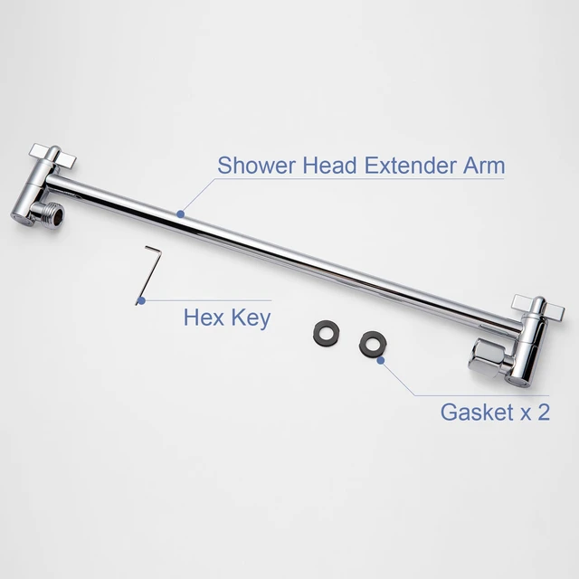 Alt view image 6 of 7 - Shower Head Extension Arm, 16 in Shower Extension Arm with Locking Nut, Adjustable Shower Arm Extender, G1/2 Connector for Fixed Shower Head & Handheld Showerhead, Chrome
