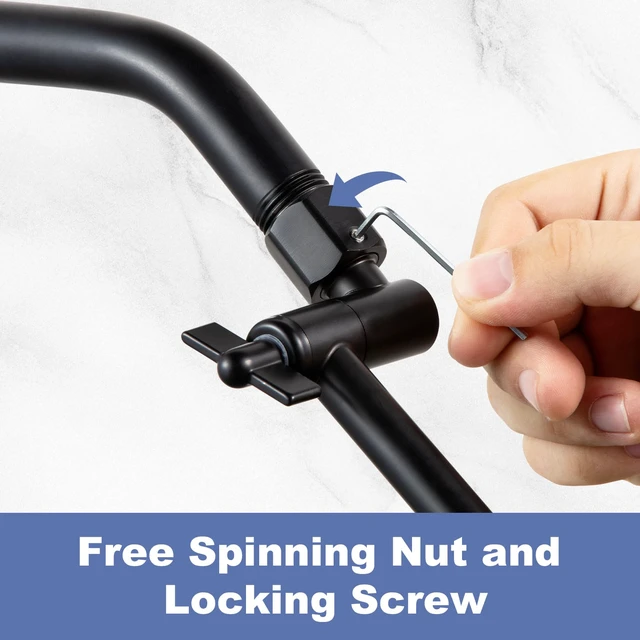 Alt view image 2 of 7 - Shower Head Extension Arm, 16 in Shower Extension Arm with Locking Nut, Adjustable Height and Angle Shower Arm Extender, Universal G1/2 Connector for Fixed and Handheld ShowerHead, Matte Black