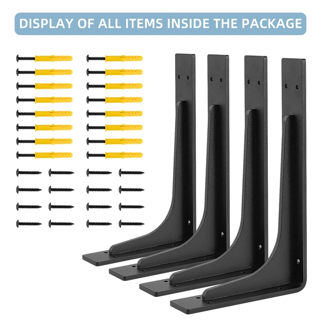 Alt view image 7 of 7 - 10"x 6"Shelf Brackets,L Shelf Brackets,max Load 300lbs, Vertical Angle, Premium Alloy Metal Heavy Duty Shelf Bracket, high Strength Mounting Hardware Included, Corner Brace Joint,Pack of 4