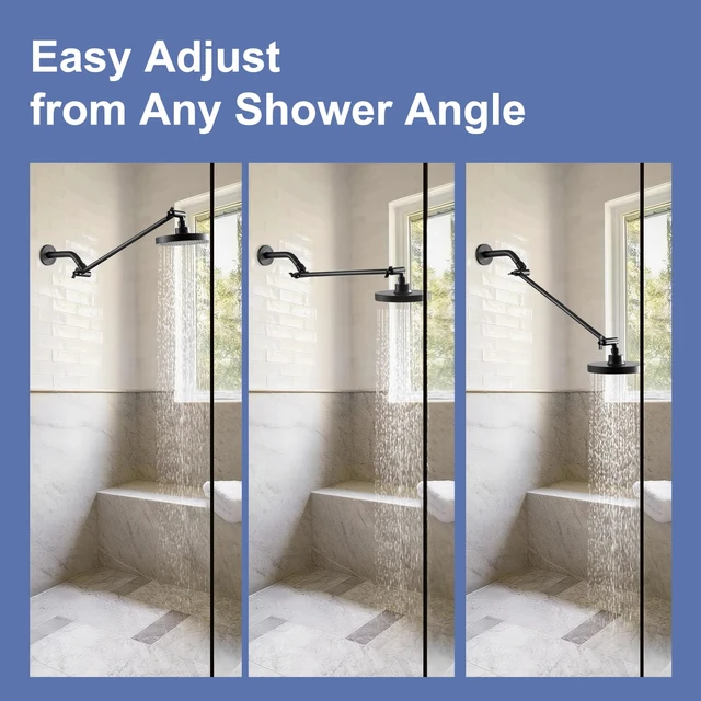 Alt view image 4 of 7 - Shower Head Extension Arm, 16 in Shower Extension Arm with Locking Nut, Adjustable Height and Angle Shower Arm Extender, Universal G1/2 Connector for Fixed and Handheld ShowerHead, Matte Black