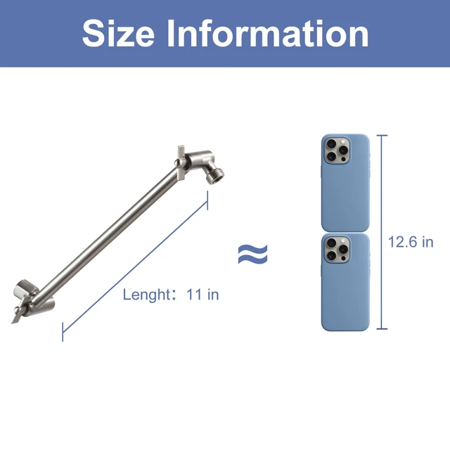 Alt view image 6 of 7 - Shower Head Extension Arm, 11 in Shower Extension Arm with Locking Nut, Adjustable Height and Angle, Universal G1/2 Connector for Fixed and Handheld ShowerHead, Brushed Nickel