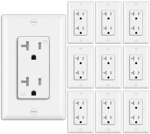 Main image of 10 Pack 20 Amp Decor Wall Receptacle Outlet with Wall Plate 20A Tamper-Resistant (TR) Electrical Outlet, Residential and Commercial Use, UL Listed, White