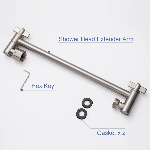 Alt view image 7 of 7 - Shower Head Extension Arm, 11 in Shower Extension Arm with Locking Nut, Adjustable Height and Angle, Universal G1/2 Connector for Fixed and Handheld ShowerHead, Brushed Nickel