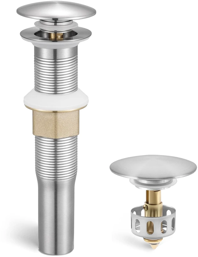 Main image of Bathroom Sink Drain with Strainer Basket Hair Catcher Anti Clog Pop Up Drain Stopper Vanity Vessel Sink Without Overflow, Brushed Nickel All Metal Rustproof 304 Stainless Steel, S2013D-BN