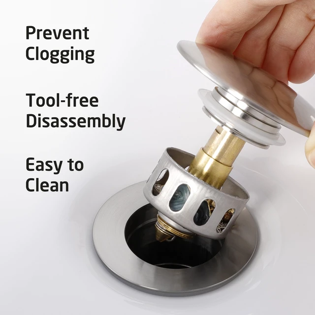 Alt view image 6 of 7 - Bathroom Sink Drain with Strainer Basket Hair Catcher Anti Clog Pop Up Drain Stopper Vanity Vessel Sink Without Overflow, Brushed Nickel All Metal Rustproof 304 Stainless Steel, S2013D-BN