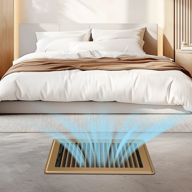 Alt view image 4 of 7 - Floor Register 6x10, Heavy Duty Steel Vent Covers for Home Floor and Wall 4 Pack Brown Floor Vent Covers, Fits 6x10 or 10x6 Duct Opening, Adjustable Airflow, HVAC Vents for Bedrooms & Living Rooms