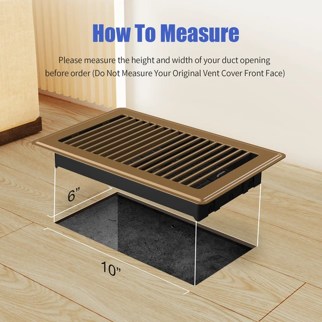 Alt view image 2 of 7 - Floor Register 6x10, Heavy Duty Steel Vent Covers for Home Floor and Wall 4 Pack Brown Floor Vent Covers, Fits 6x10 or 10x6 Duct Opening, Adjustable Airflow, HVAC Vents for Bedrooms & Living Rooms
