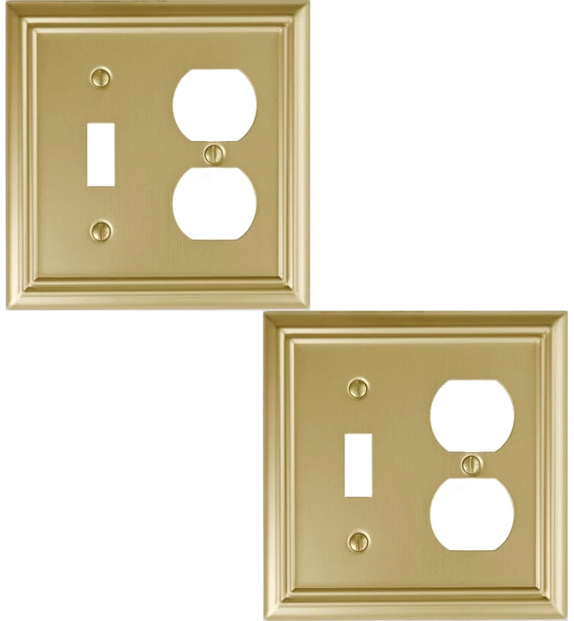 Main image of Toggle/Duplex Light Switch Cover Adler Metal Wall Plate, 2-Pack Brushed Brass 2 Gang, for Light Switch Cover Outlet Cover Decorative Wallplate, Durable