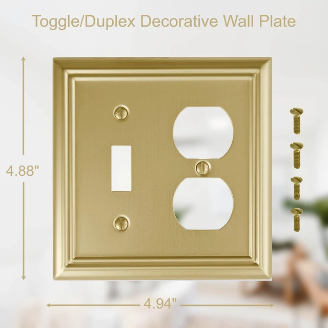 Alt view image 2 of 7 - Toggle/Duplex Light Switch Cover Adler Metal Wall Plate, 2-Pack Brushed Brass 2 Gang, for Light Switch Cover Outlet Cover Decorative Wallplate, Durable