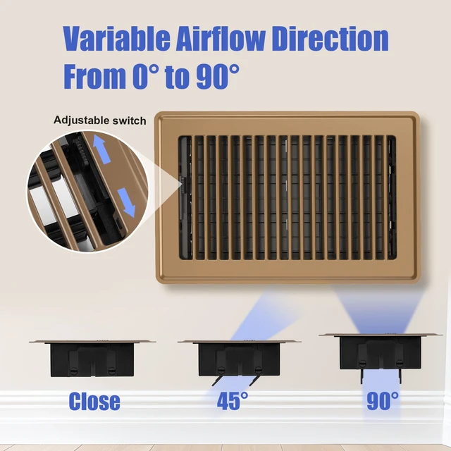 Alt view image 5 of 7 - Floor Register 6x10, Heavy Duty Steel Vent Covers for Home Floor and Wall 4 Pack Brown Floor Vent Covers, Fits 6x10 or 10x6 Duct Opening, Adjustable Airflow, HVAC Vents for Bedrooms & Living Rooms