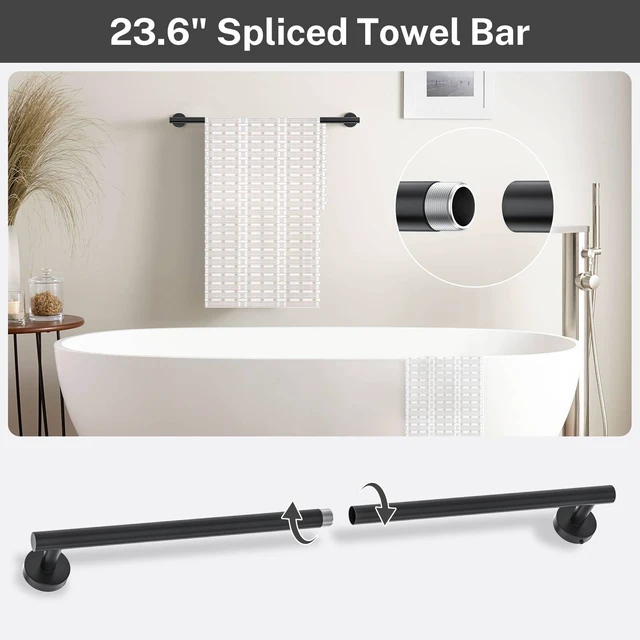 Alt view image 2 of 7 - Matte Black Towel Bar Set 5 Pieces Bathroom Hardware Accessories Set Round Towel Holder Set for Bathroom Upgraded Toilet Paper Holder Stainless Steel Wall Mounted Towel Rack Set,23.6 Inch