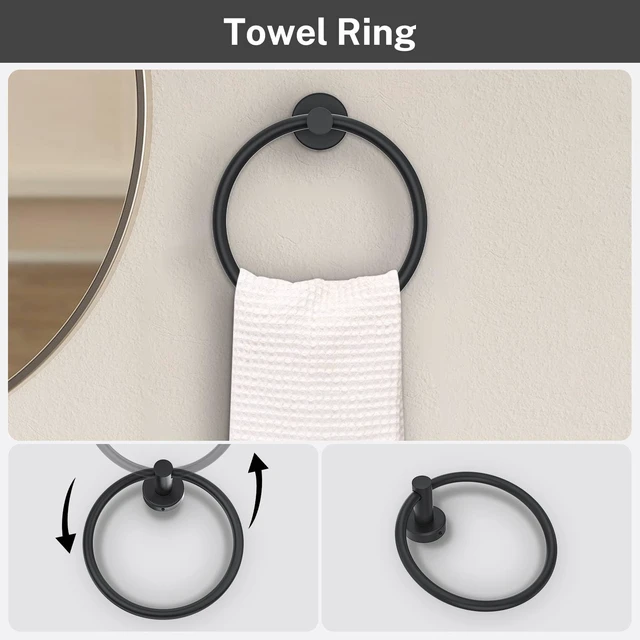 Alt view image 4 of 7 - Matte Black Towel Bar Set 5 Pieces Bathroom Hardware Accessories Set Round Towel Holder Set for Bathroom Upgraded Toilet Paper Holder Stainless Steel Wall Mounted Towel Rack Set,23.6 Inch