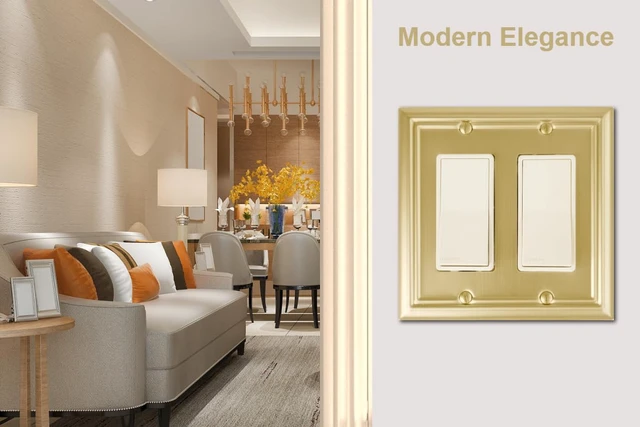 Alt view image 4 of 7 - Double Decorator Light Switch Cover Adler Metal Wall Plate, 2-Pack Brushed Brass 2 Gang Double Rocker, for Receptacle Dimmer Switch GFCI Outlet Decorative Wallplate, Durable