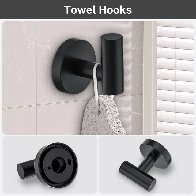 Alt view image 5 of 7 - Matte Black Towel Bar Set 5 Pieces Bathroom Hardware Accessories Set Round Towel Holder Set for Bathroom Upgraded Toilet Paper Holder Stainless Steel Wall Mounted Towel Rack Set,23.6 Inch