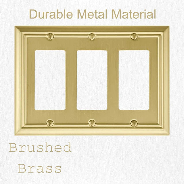 Alt view image 3 of 7 - Triple Decorator Light Switch Cover Adler Metal Wall Plate, 2-Pack Brushed Brass 3 Gang Triple Rocker, for Receptacle Dimmer Switch GFCI Outlet Decorative Wallplate, Durable