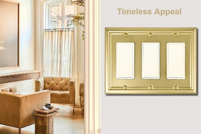 Alt view image 4 of 7 - Triple Decorator Light Switch Cover Adler Metal Wall Plate, 2-Pack Brushed Brass 3 Gang Triple Rocker, for Receptacle Dimmer Switch GFCI Outlet Decorative Wallplate, Durable