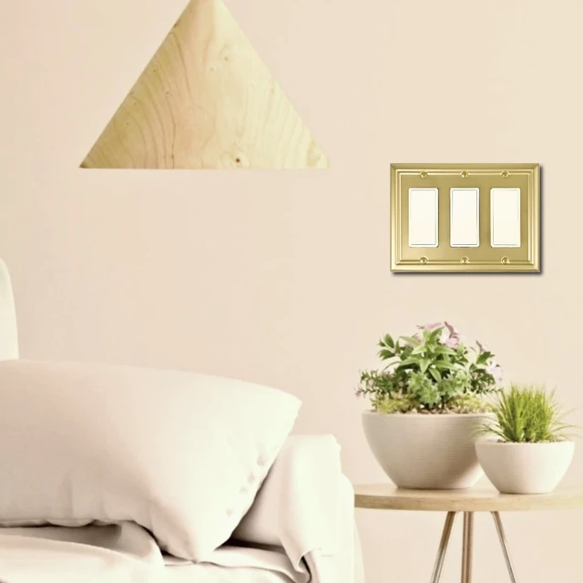 Alt view image 5 of 7 - Triple Decorator Light Switch Cover Adler Metal Wall Plate, 2-Pack Brushed Brass 3 Gang Triple Rocker, for Receptacle Dimmer Switch GFCI Outlet Decorative Wallplate, Durable