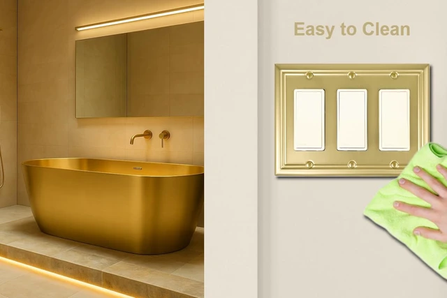 Alt view image 6 of 7 - Triple Decorator Light Switch Cover Adler Metal Wall Plate, 2-Pack Brushed Brass 3 Gang Triple Rocker, for Receptacle Dimmer Switch GFCI Outlet Decorative Wallplate, Durable