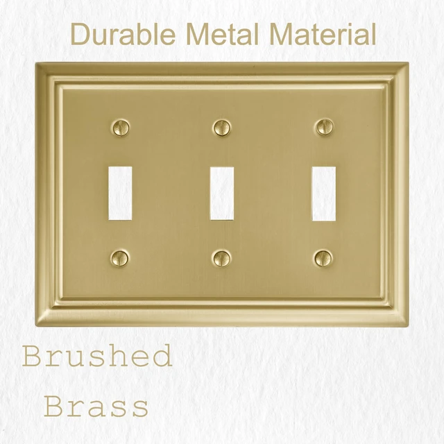 Alt view image 3 of 7 - Triple Toggle Light Switch Cover Adler Metal Wall Plate, 2-Pack Brushed Brass 3 Gang, for Light Switch Cover Decorative Wallplate, Durable